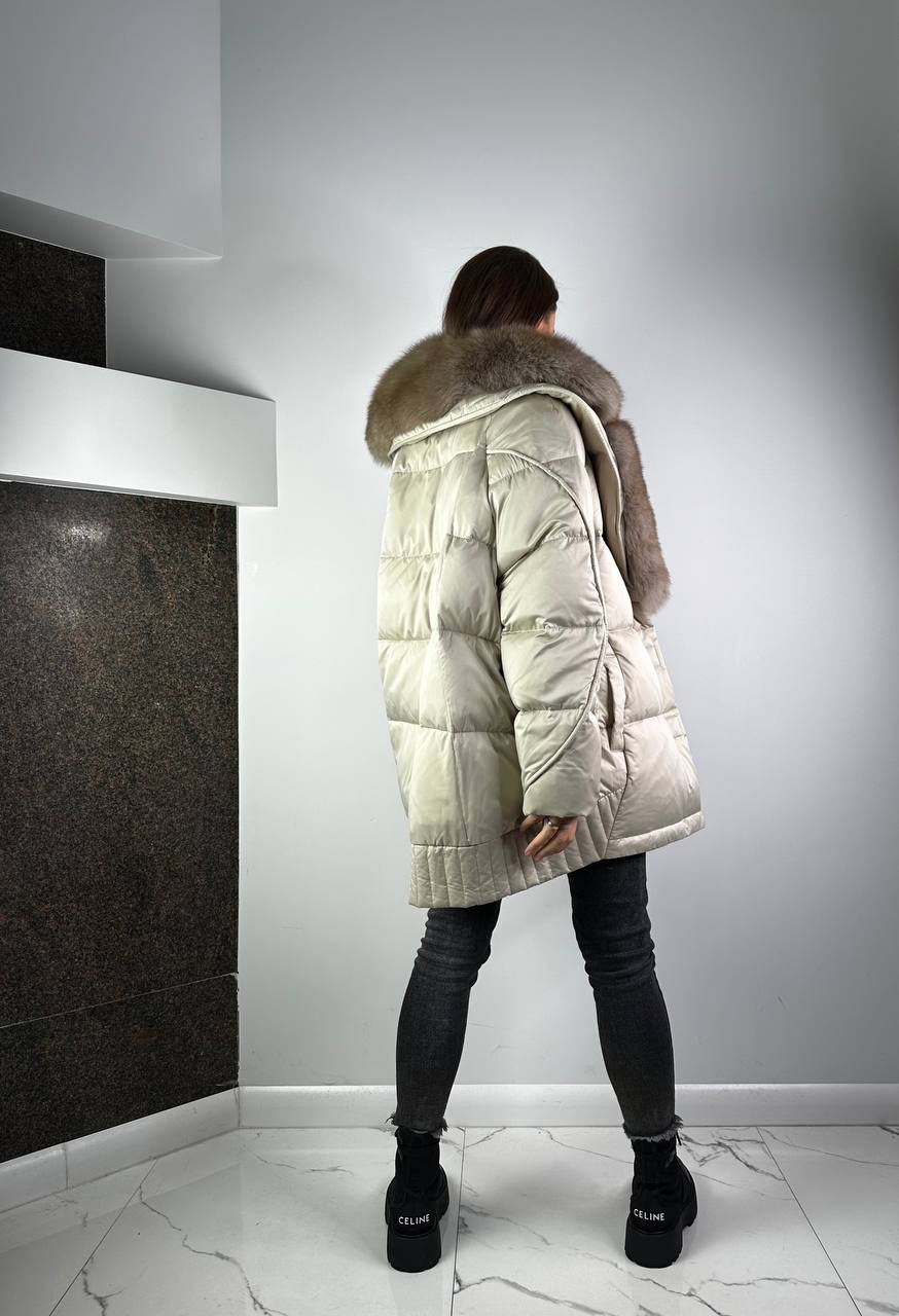 Beigie Down Jacket with Beige Artic fur Lucky for woman Baltic 80 cm