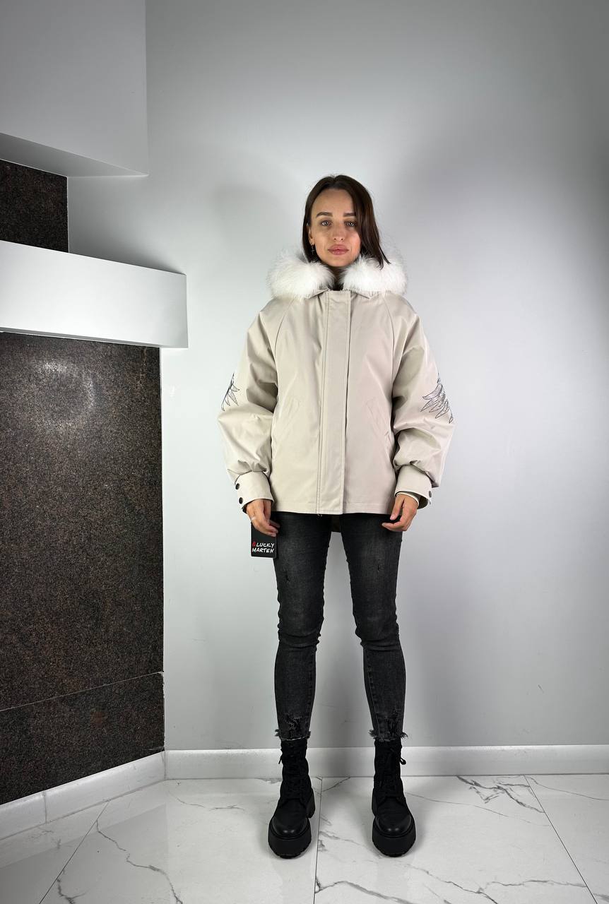 Wings Down Jacket with fur Beigie/Beigie for women