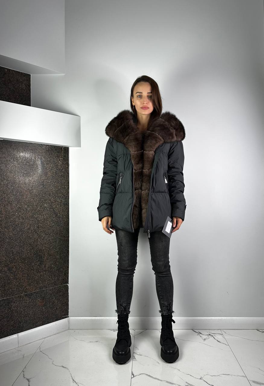 Lucky down jacket Black /Brown fox for women 70 cm