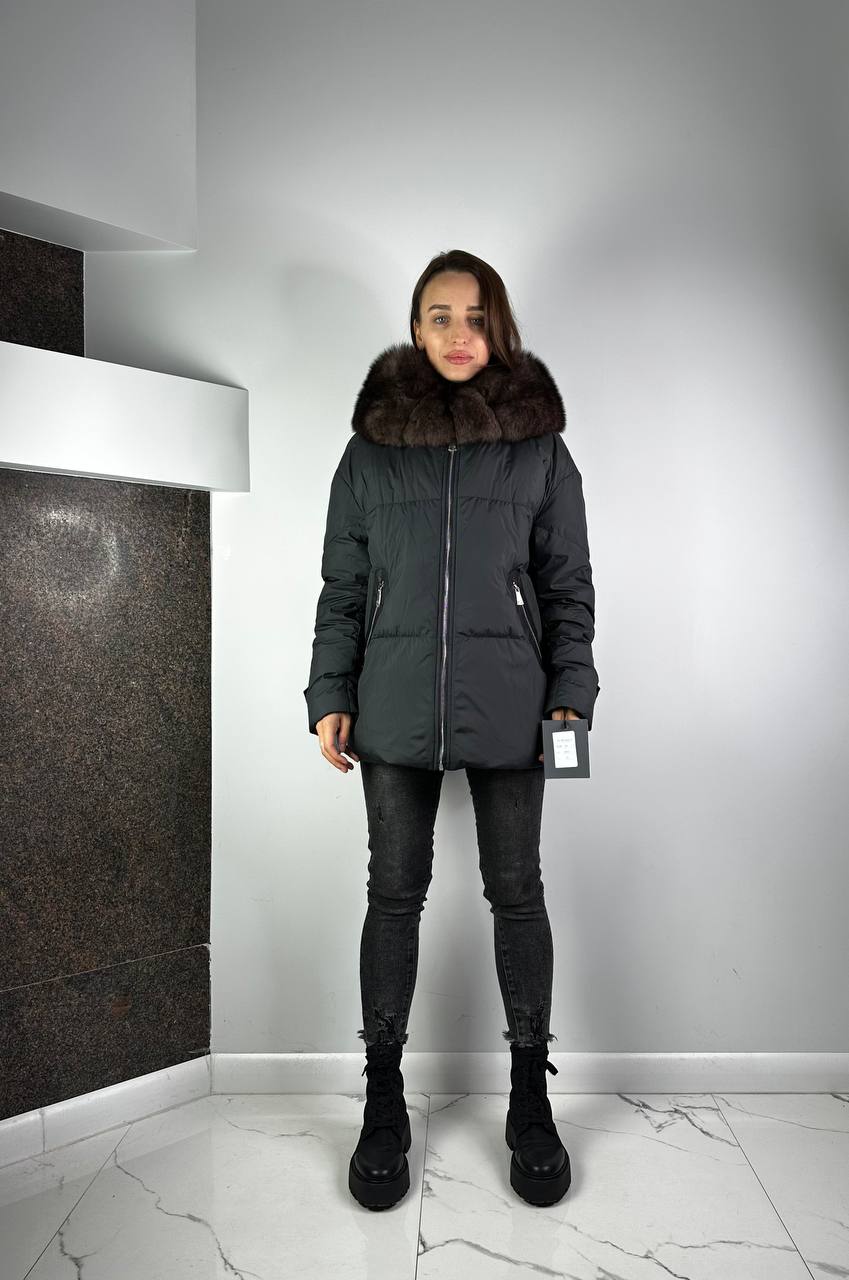 Lucky down jacket Black /Brown fox for women 70 cm
