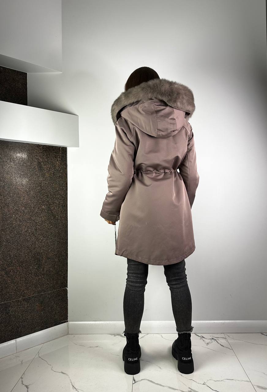 Парка Baltic XM Cappuccino с мехом Grey Artic и подкладкой из меха кролика Rex для женщин 90 см