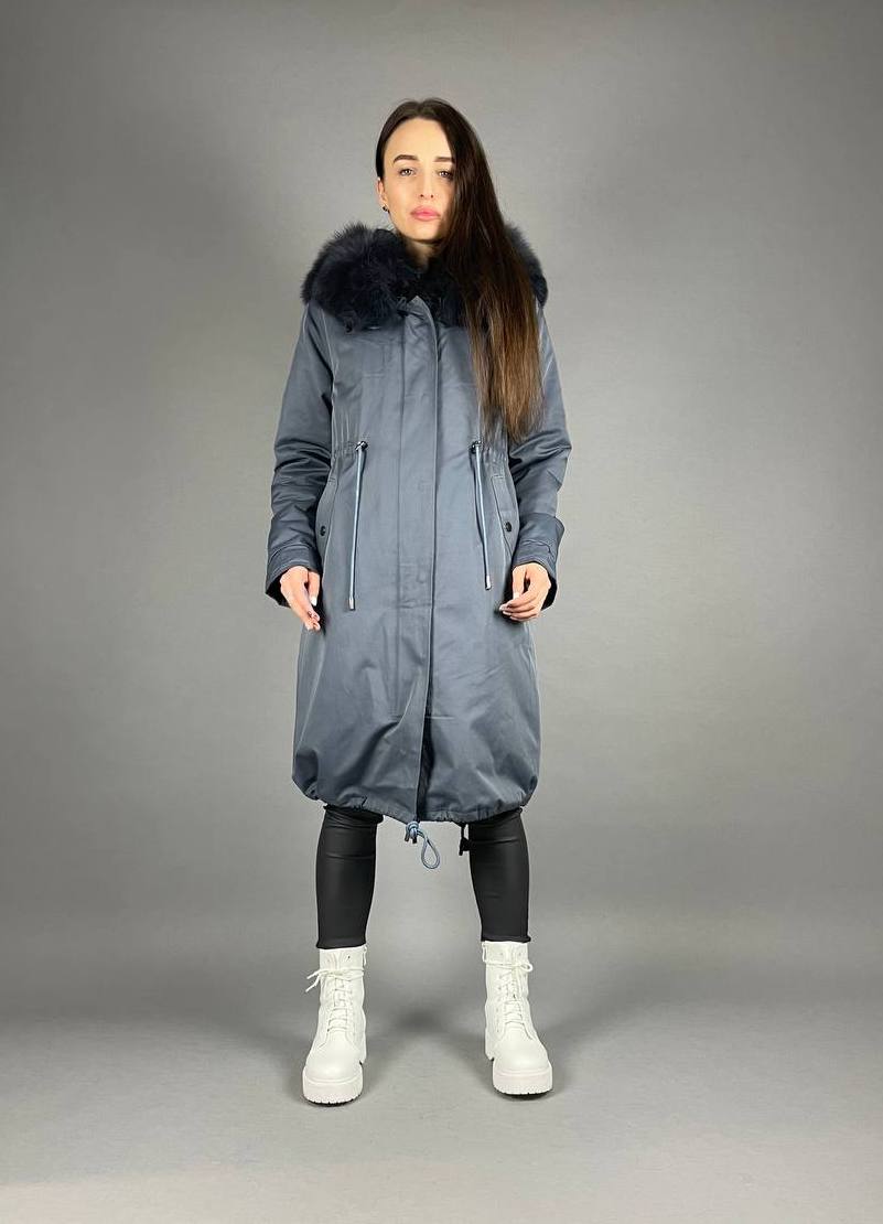Parka Baltic Classic Graphite with Graphite Artic fur and lining Rex rabbit fur for women 110 cm