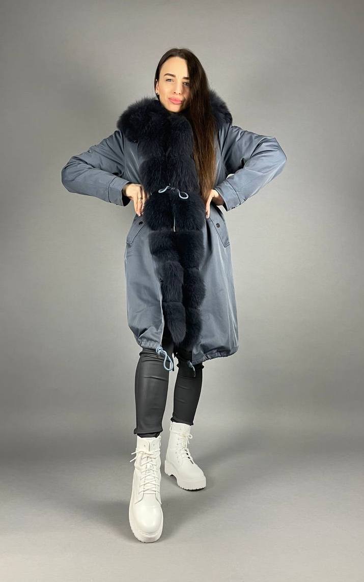 Parka Baltic Classic Graphite with Graphite Artic fur and lining Rex rabbit fur for women 110 cm