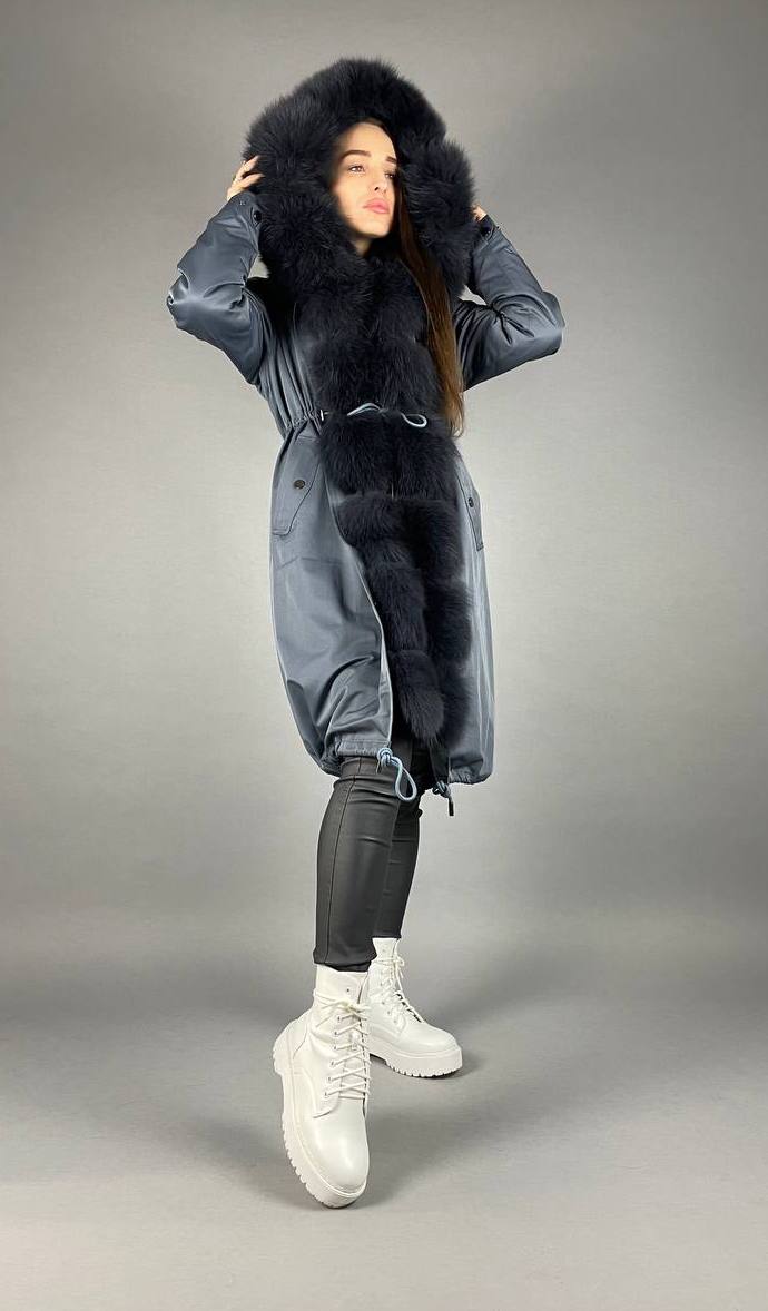 Parka Baltic Classic Graphite with Graphite Artic fur and lining Rex rabbit fur for women 110 cm