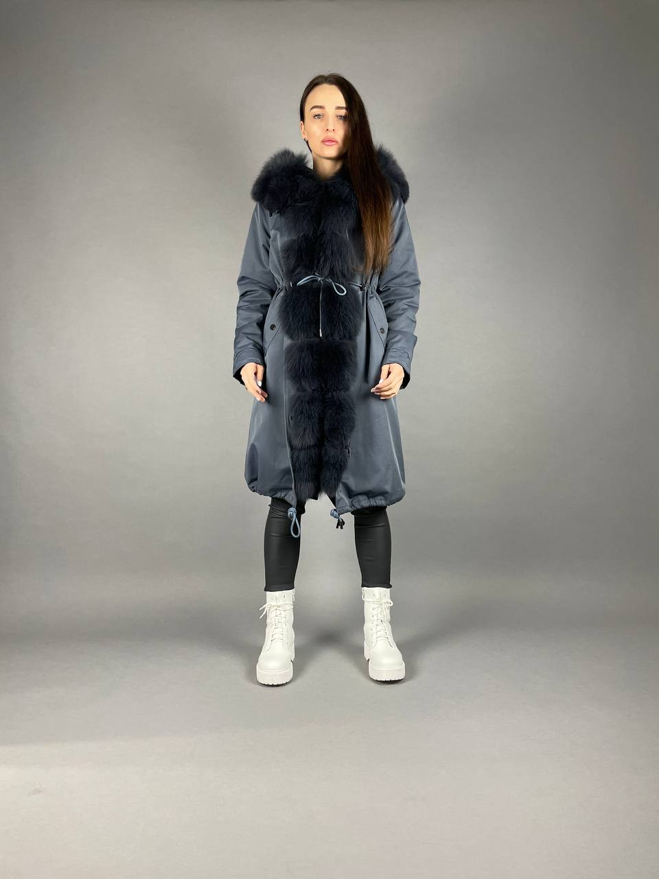 Parka Baltic Classic Graphite with Graphite Artic fur and lining Rex rabbit fur for women 110 cm
