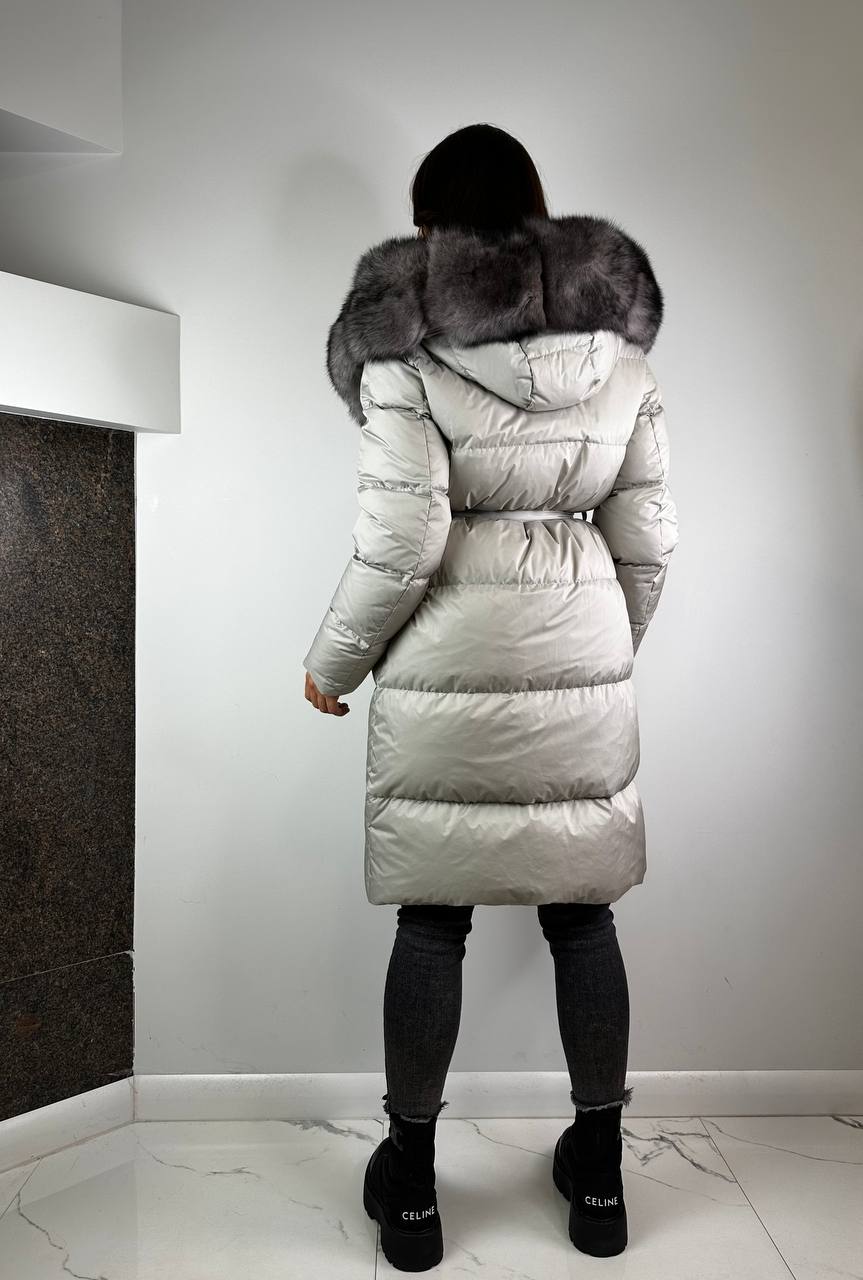 Женская куртка Baltic Grey с серым мехом 100 см