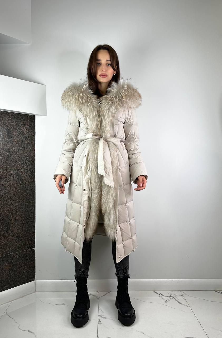 Women's Down jacket Light Beige Squares Baltic 110 cm