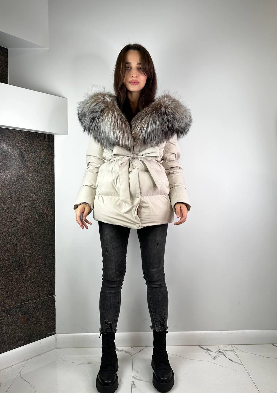 Light beigie / Fox Down Jacket for women Baltic 75 cm