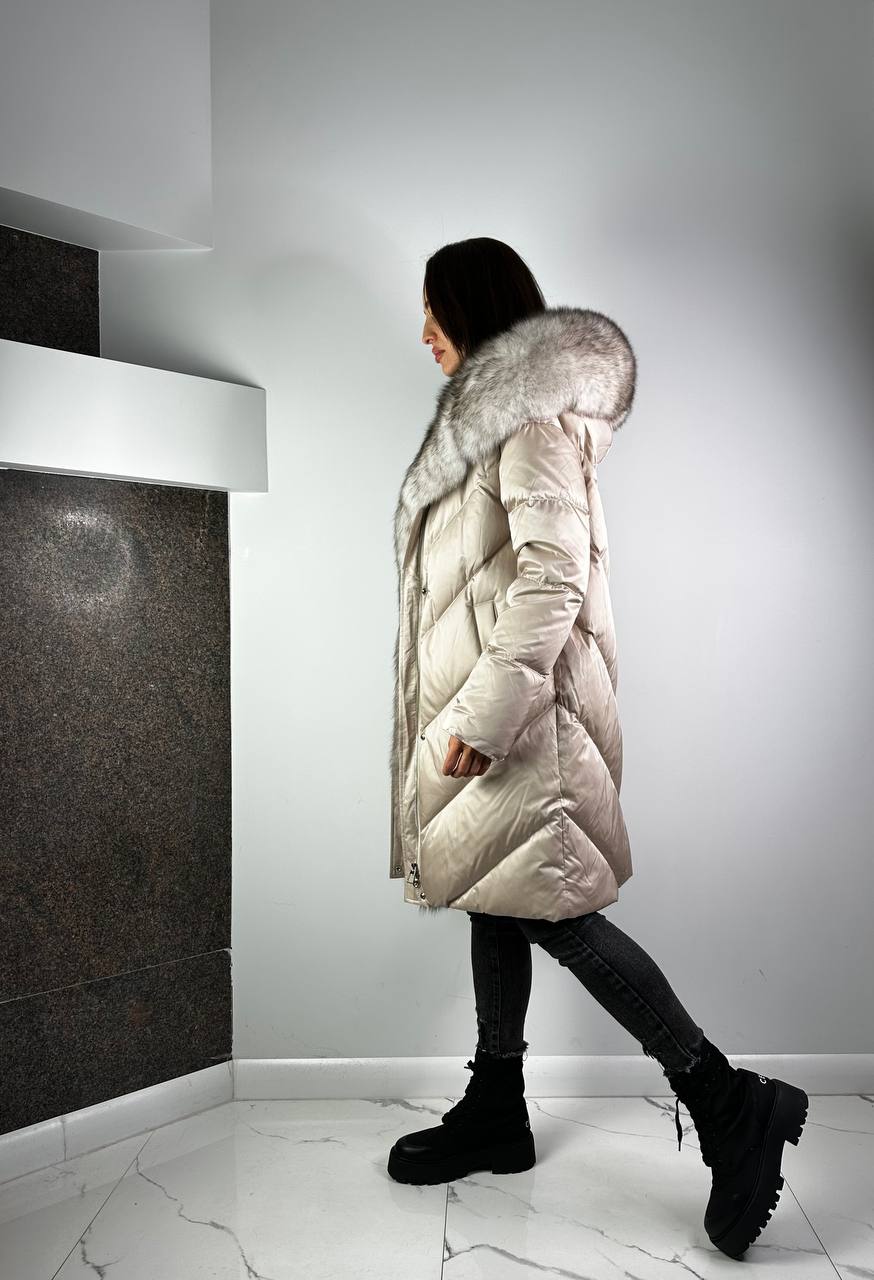 Women's Down Jacket Light grey / Light grey fur YO Baltic