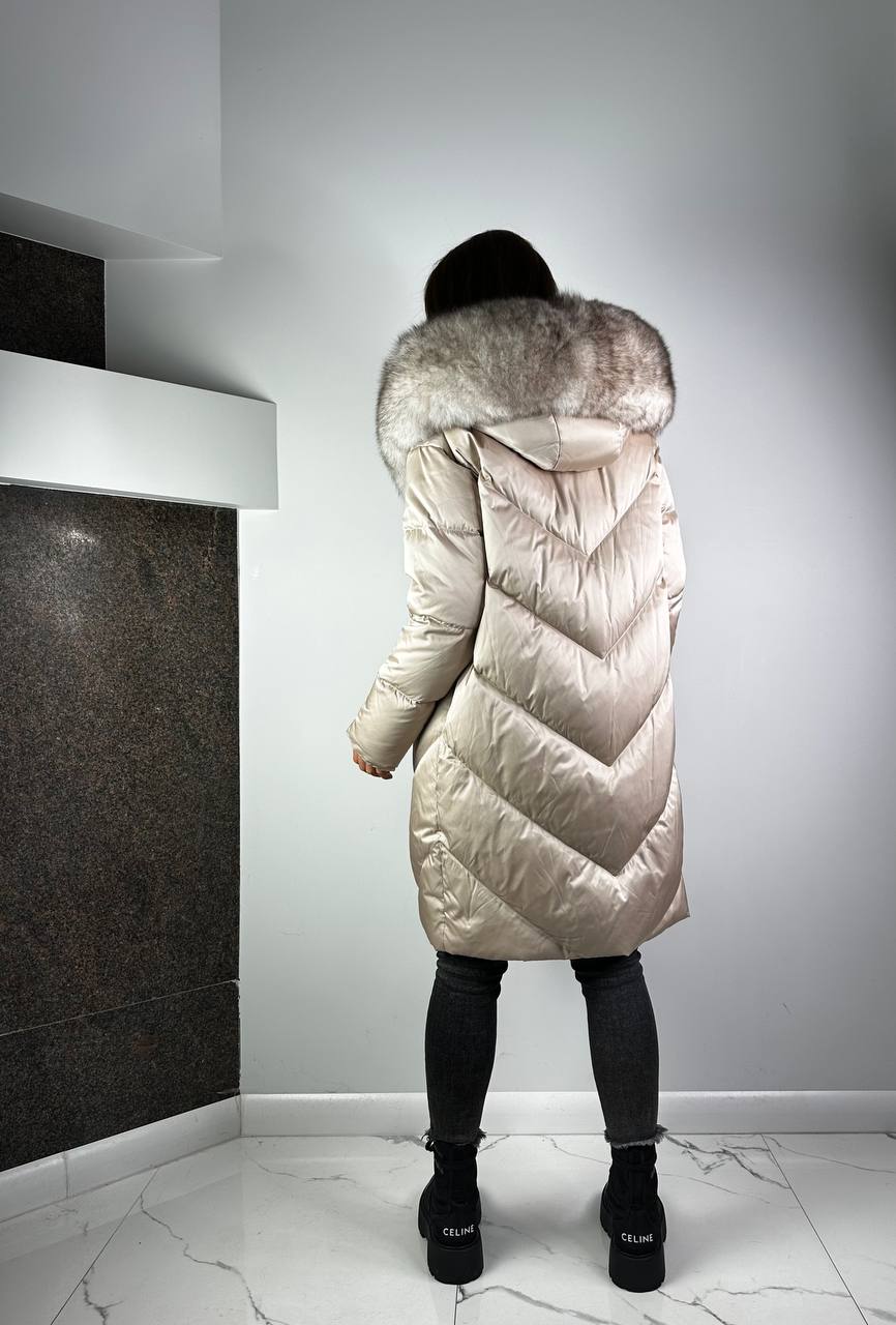 Women's Down Jacket Light grey / Light grey fur YO Baltic