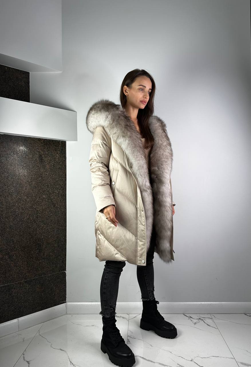 Women's Down Jacket Light grey / Light grey fur YO Baltic