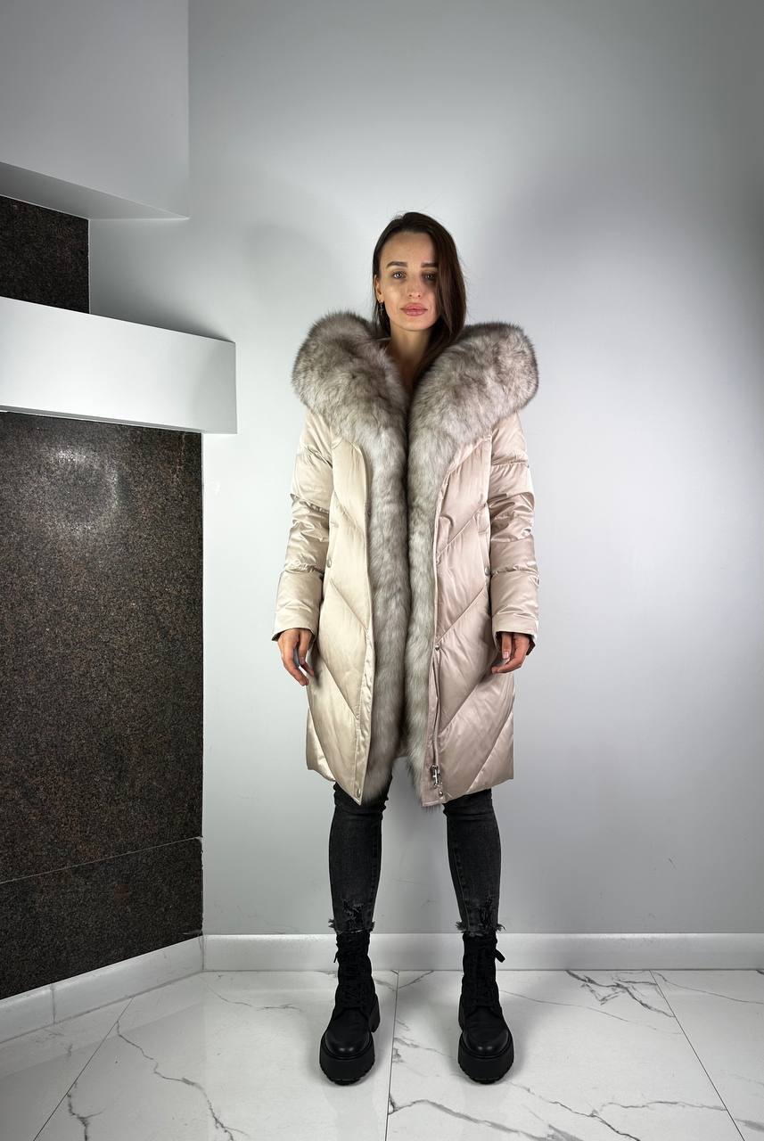 Women's Down Jacket Light grey / Light grey fur YO Baltic