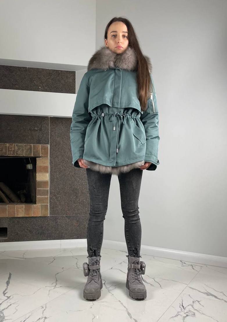 Parka Baltic XM Ocean with Grey Artic fur and lining Rex rabbit fur for women 70 cm