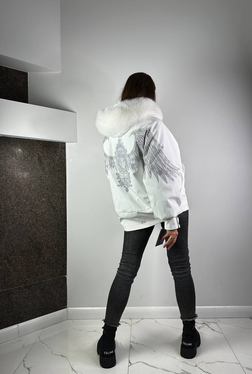 White wings down jacket with fur for women 01683