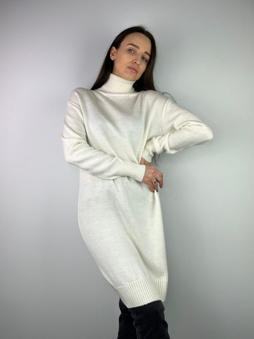 white cashmere dress – Promiseshop Employee_NO_SALE a lightweight luxury essential. Size:L/XL | fits size US 14-16 Blumarine Ruffled Floral Creponne