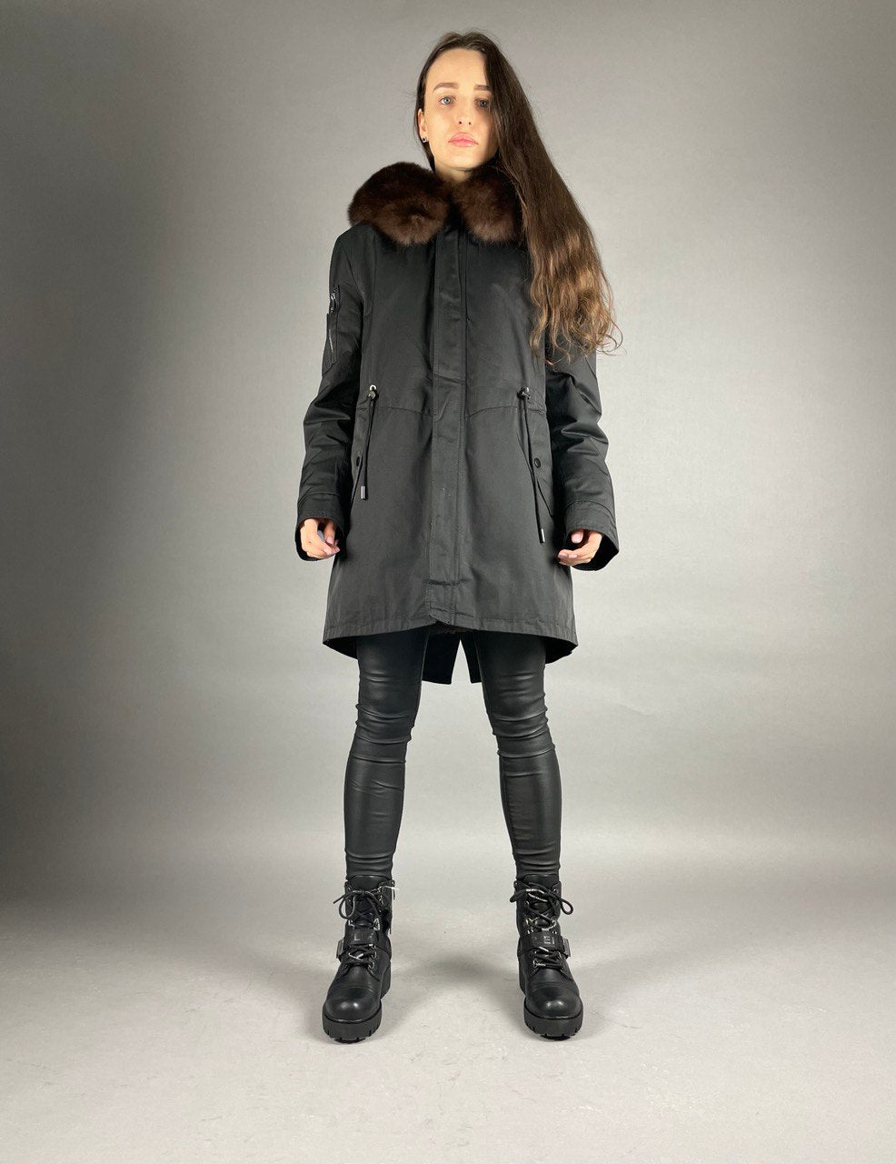 Parka Baltic XM Black ar brūnu Artic kažokādu un oderi REX Rabbit Fur Unisex 80 cm