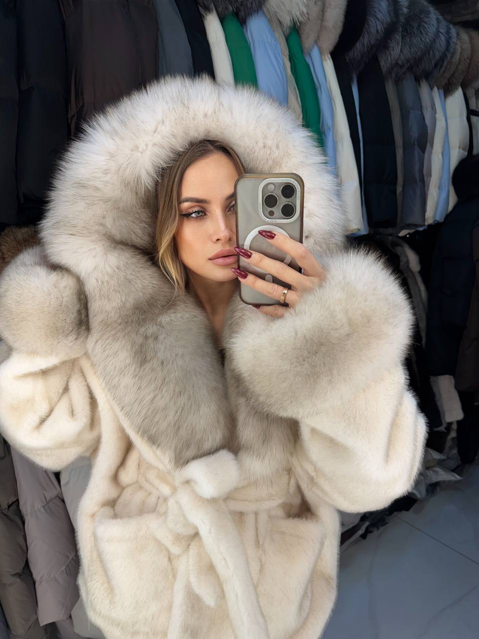 Eco Fur Luxe Coats with Natural Fox Fur 4568