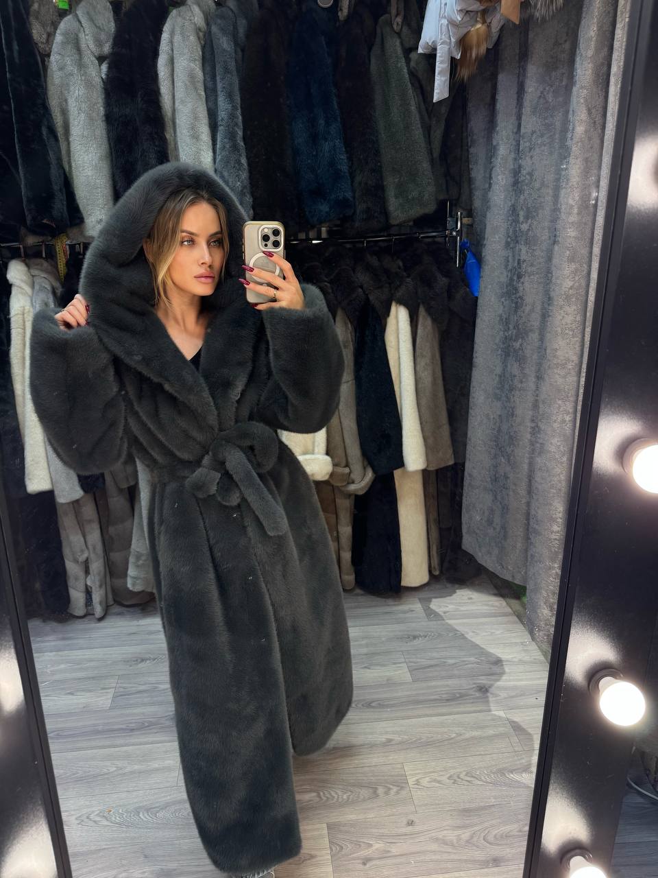 Eco Fur Elegance Coat — Minimalist Luxury in Motion 120cm