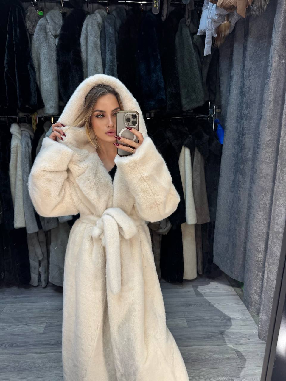 Eco Fur Elegance Coat — Minimalist Luxury in Motion 120cm