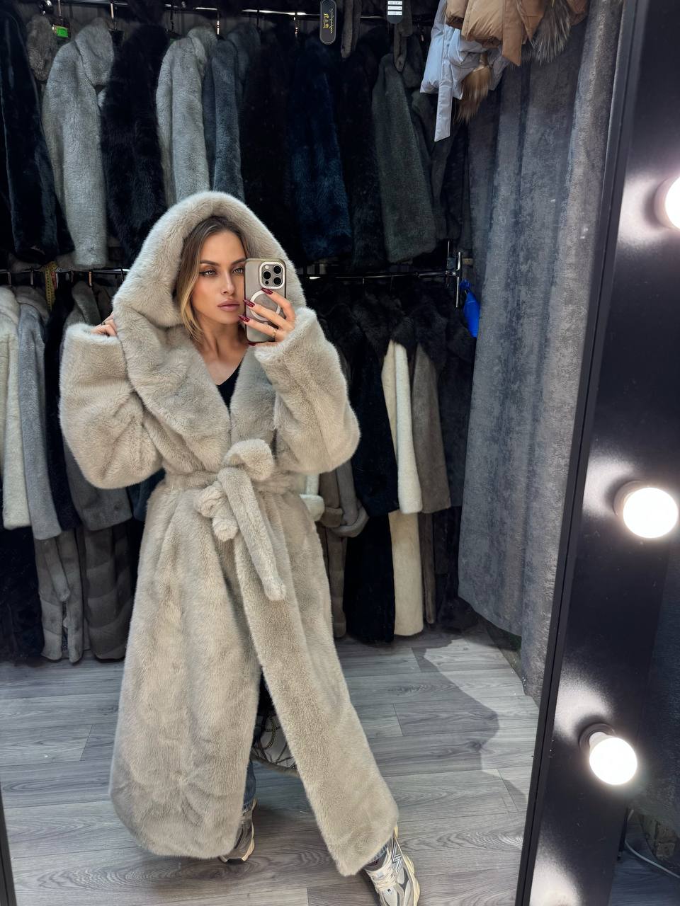 Eco Fur Elegance Coat — Minimalist Luxury in Motion 120cm