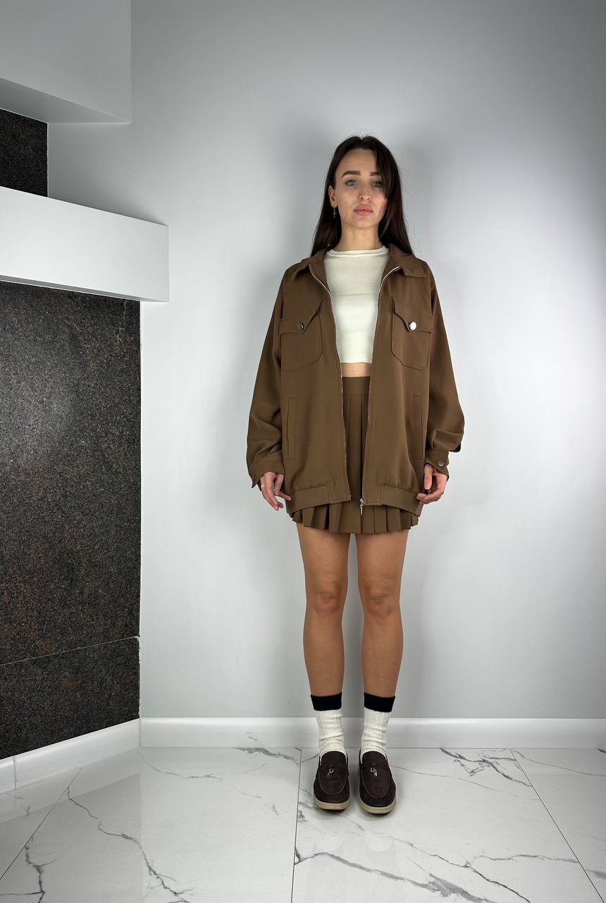 Brown Bomper Jacket with skirt