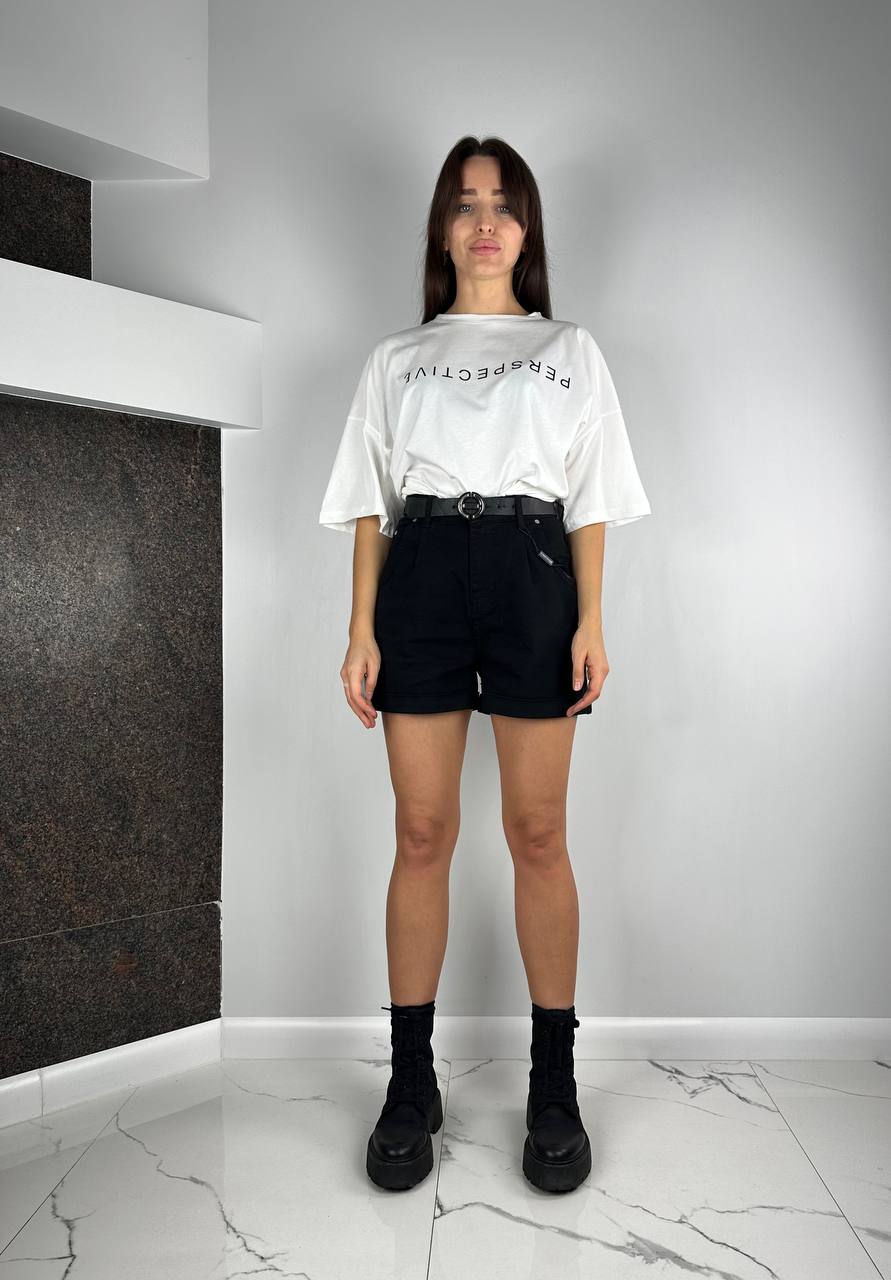 Black denim shorts