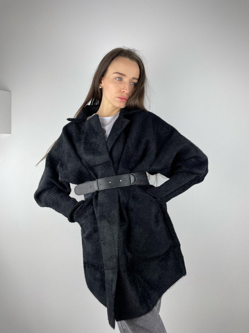 Black alpaca coat