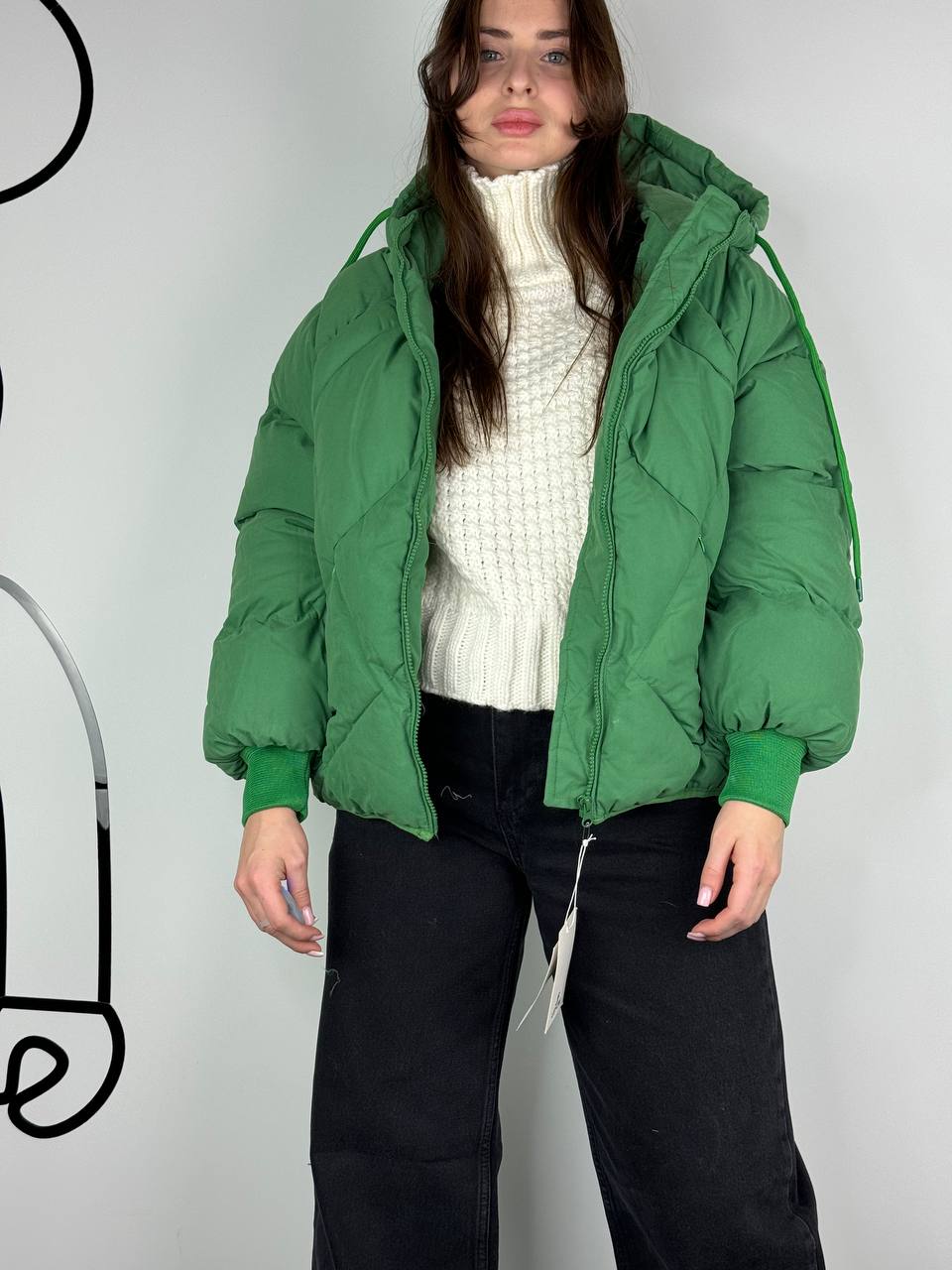 Green matte down jacket for women