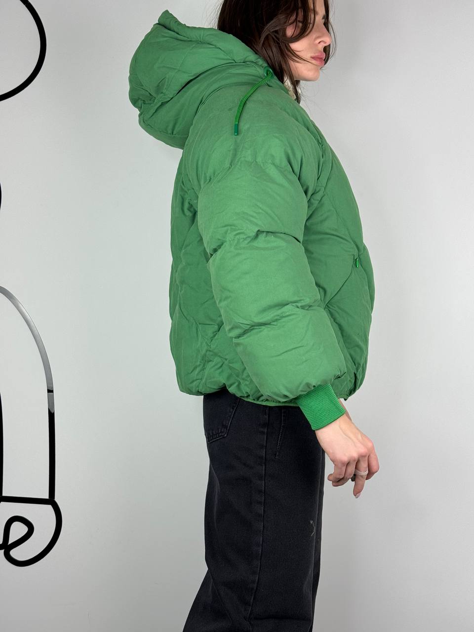 Green matte down jacket for women