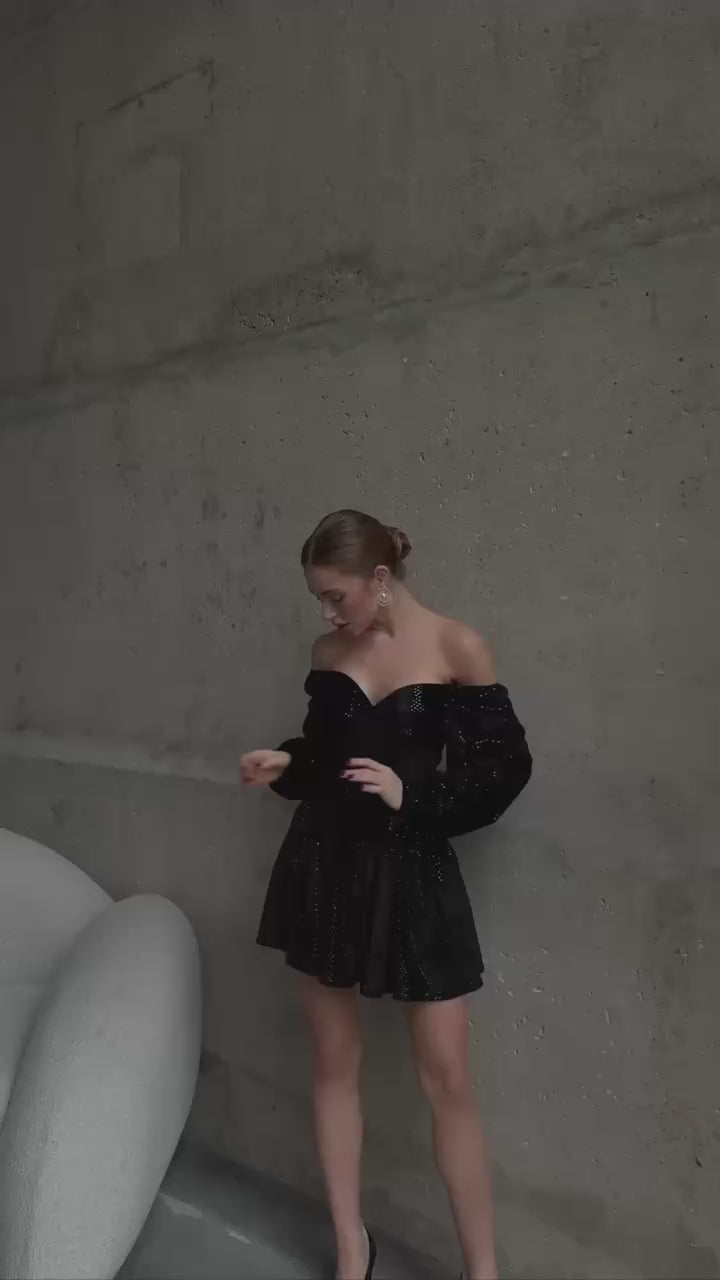 Sparkle Velvet Romper Dress ✨ Black