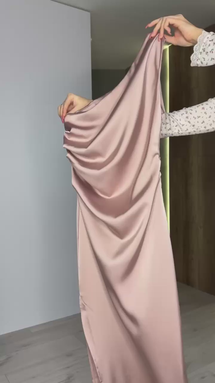 Double Satin One-Shoulder Maxi Dress – Festive Evening Dress