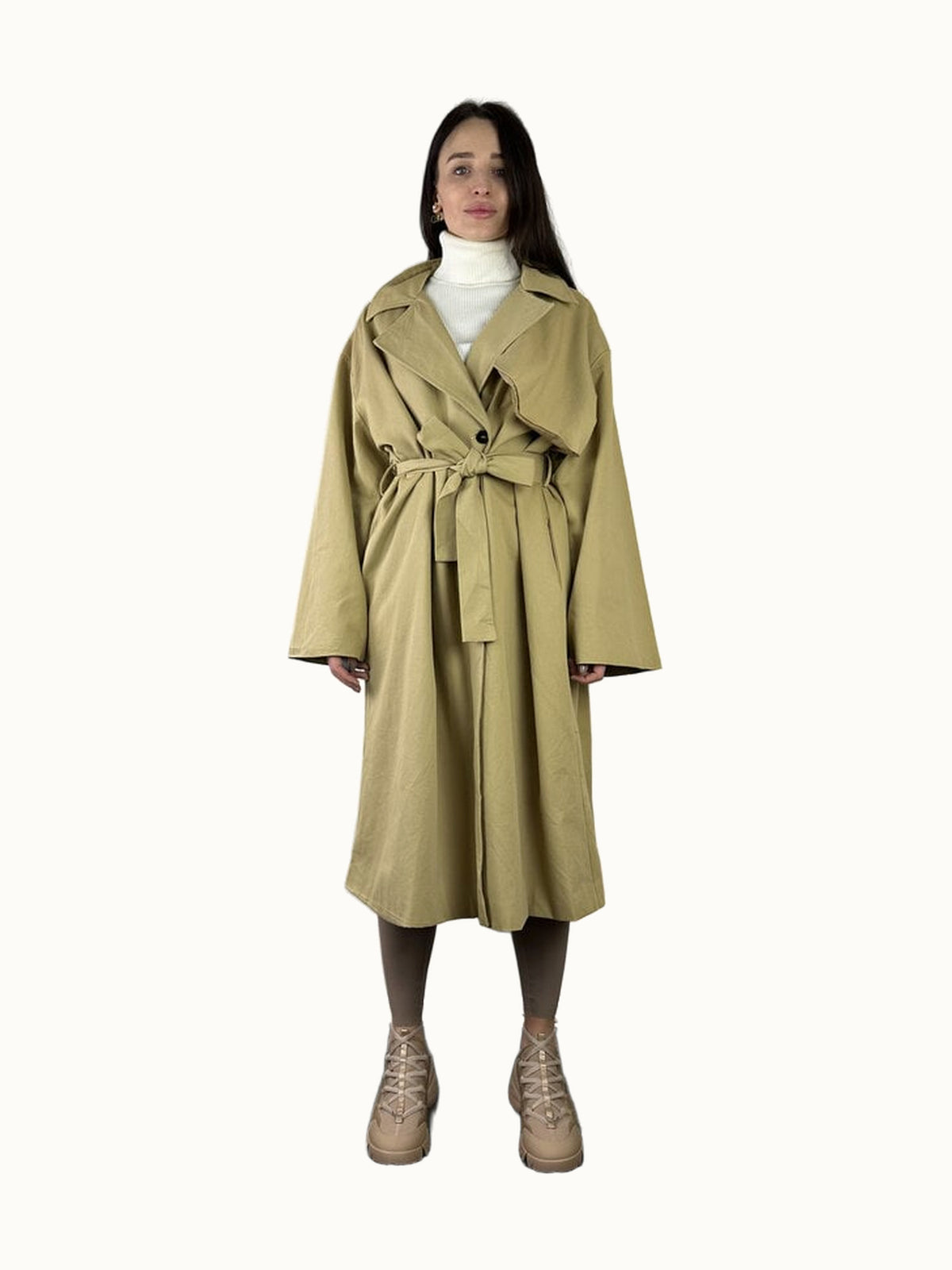 Oversize-Trenchcoat in Beige mit Gürtel