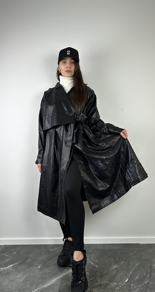 Black Eco leather trench coat