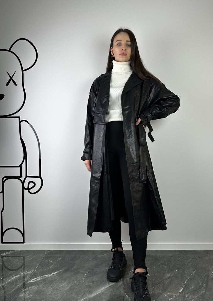 Black Eco leather trench coat