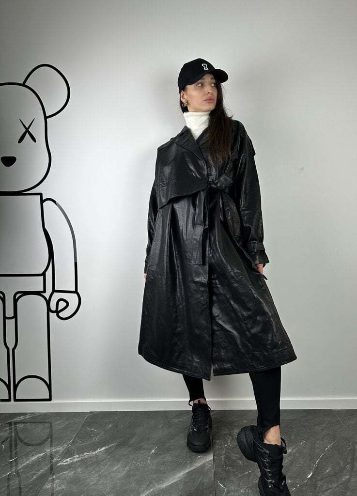 Black Eco leather trench coat