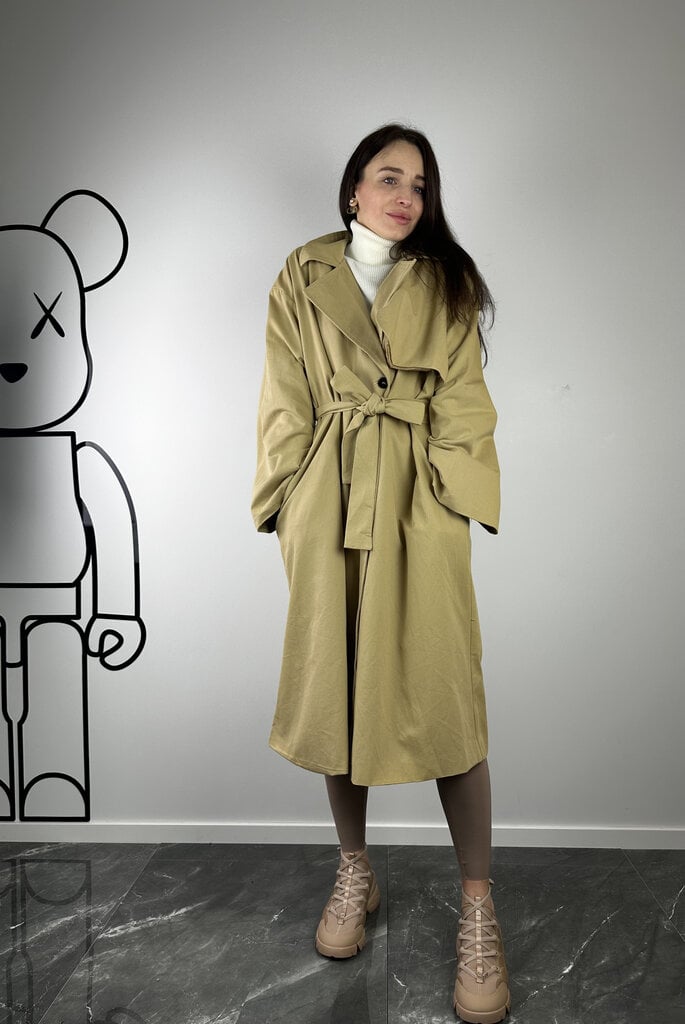 Beigie Oversize classical trench coat with a belt