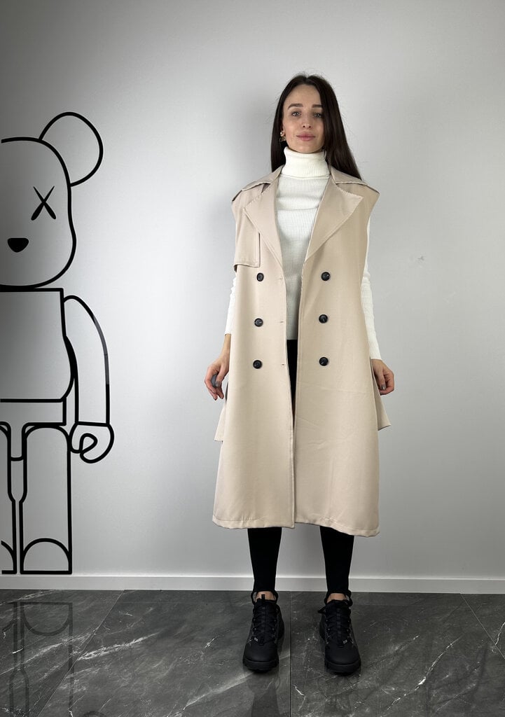 Sleeveless trench with a belt, beige