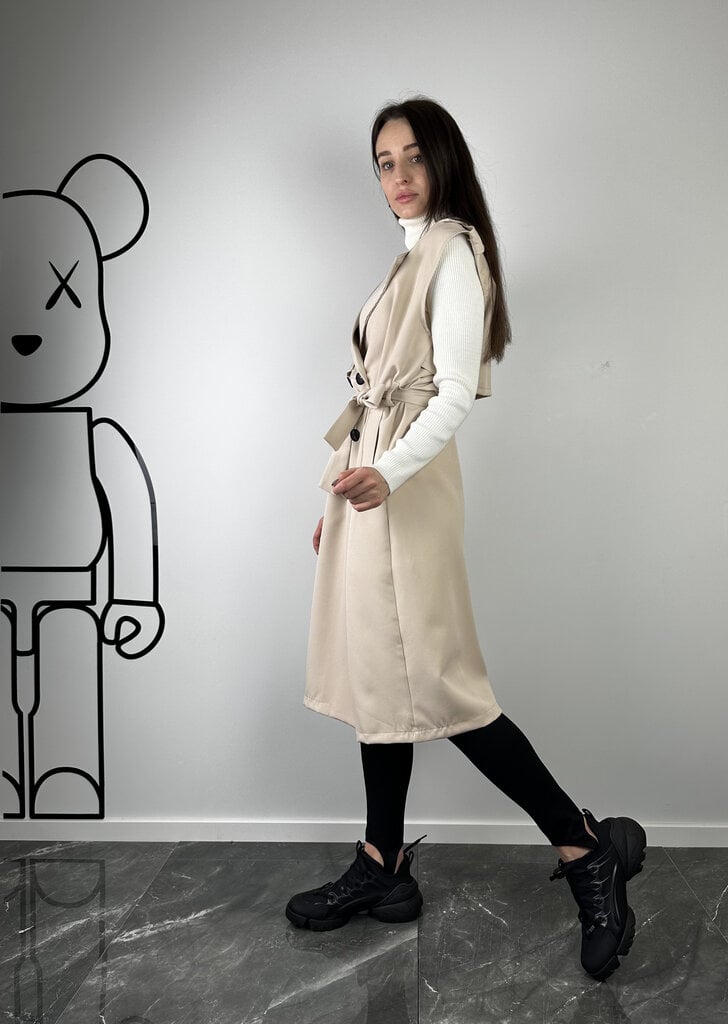 Sleeveless trench with a belt, beige