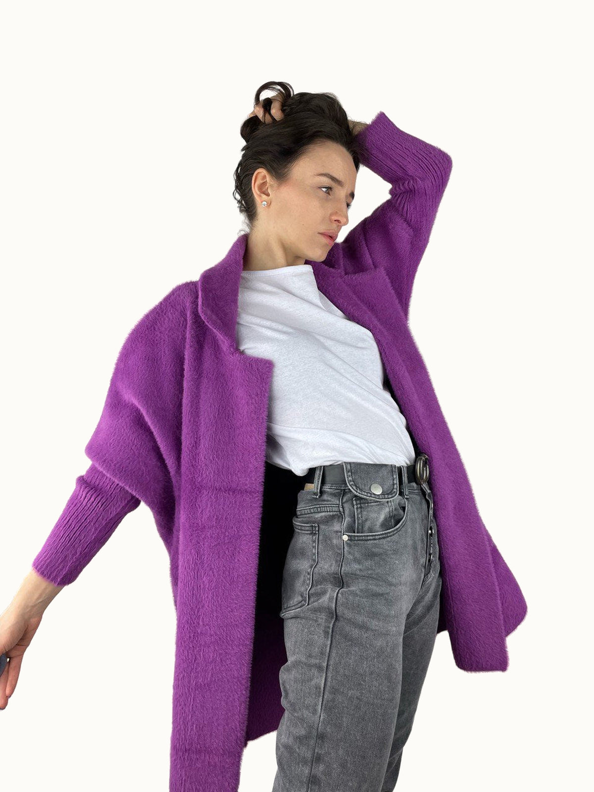 Cappotto cardigan in alpaca viola