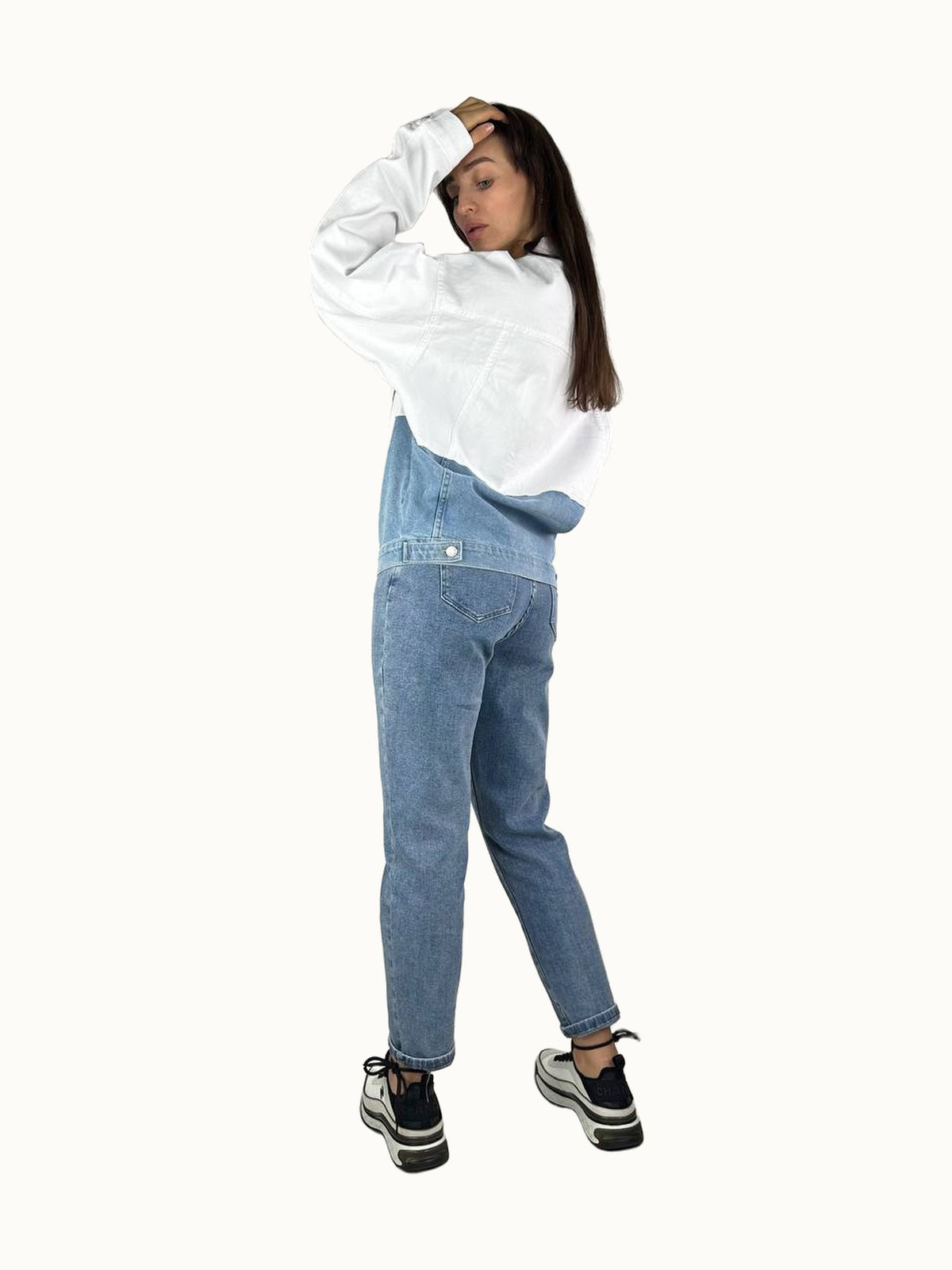 Giacca di jeans bicolore bianca