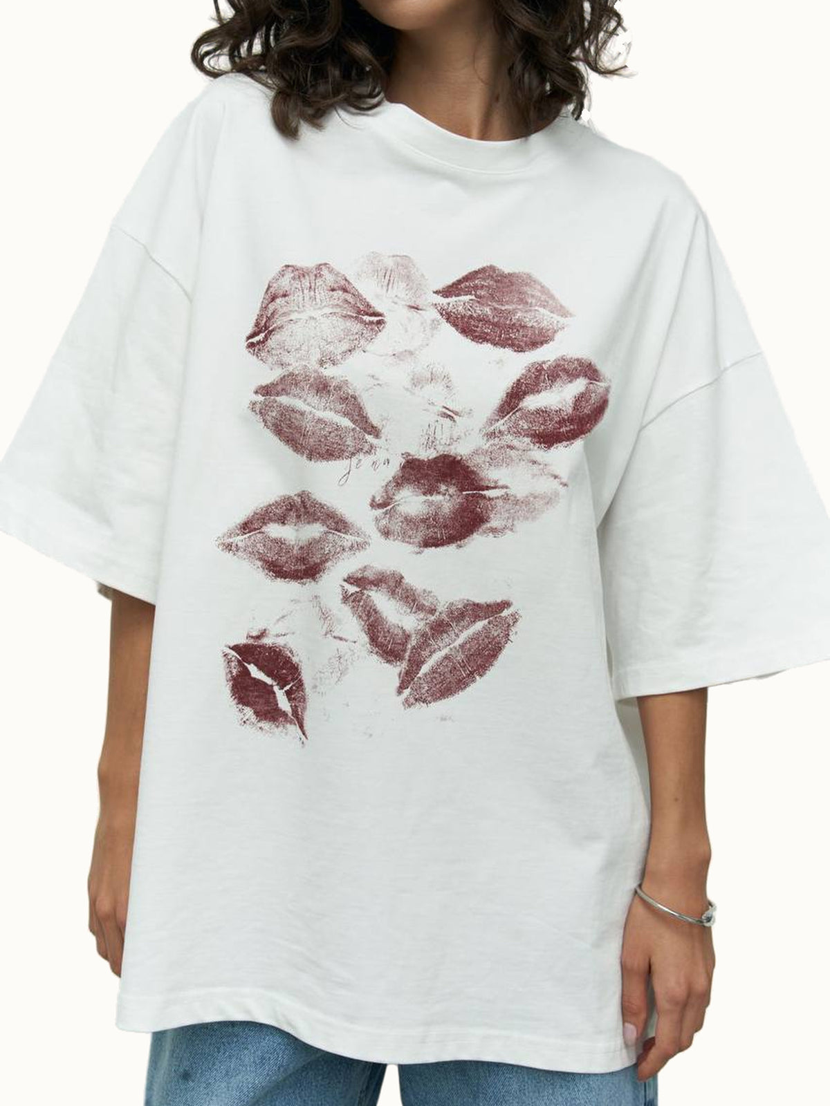 T-shirt bianca con stampa labbra