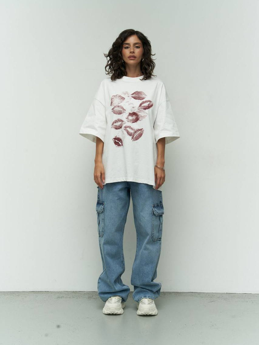T-Shirt in Weiß mit Lippen-Print